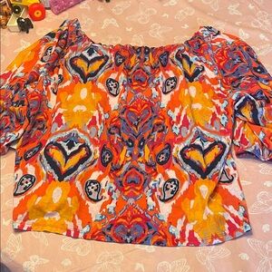 Tribal Multicolor Off-Shoulder Top in Orange, Yellow & Blue new with tags